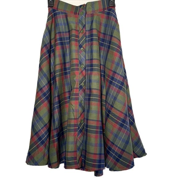 ModCloth x Collectif Plaid Midi Skirt Tartan Button Front XS 4 - Picture 2 of 8